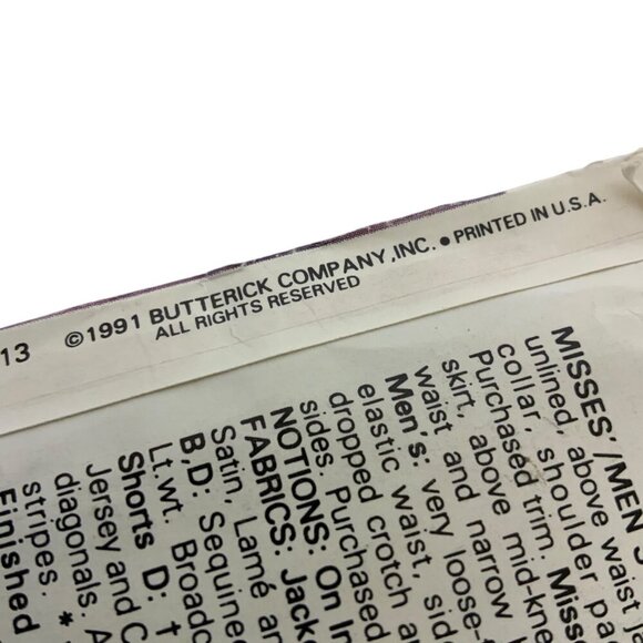 Vintage Butterick 5737 Misses & Mens Dance Costume Sewing Pattern XS-XL 1991 - Picture 4 of 4